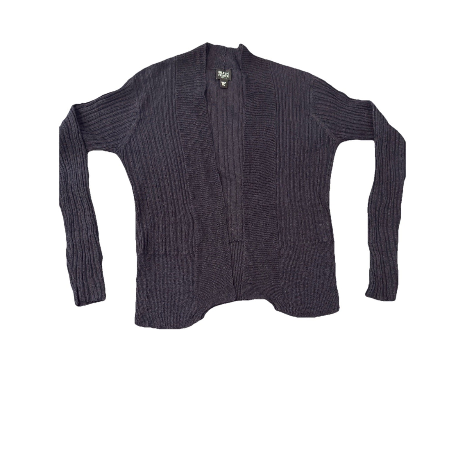 Eileen Fisher Cardigan Sweater Size Petite Medium Navy Blue 100% Linen